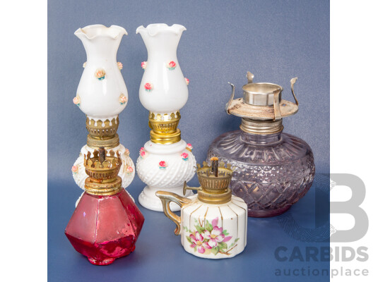 Antique Kerosene (Oil) Lamps & Candle Holder - Lot of 5