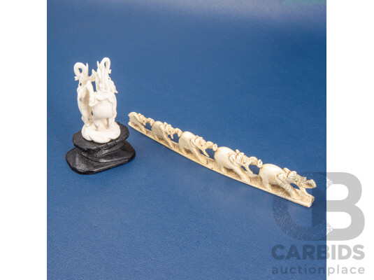 Vintage Carved Ivory Chinese Elephant Bridge & Statue