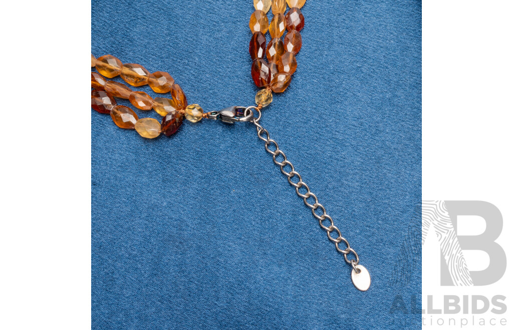 Vintage Golden Yellow, Cognac & Warm Brown Three Strand Quartz Necklace
