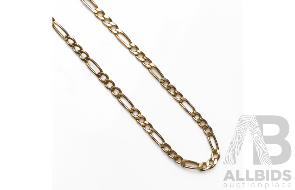 14ct Yellow Gold Figaro Bracelet. Length - 22cms