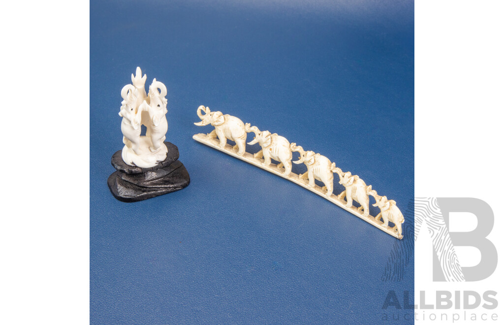 Vintage Carved Ivory Chinese Elephant Bridge & Statue