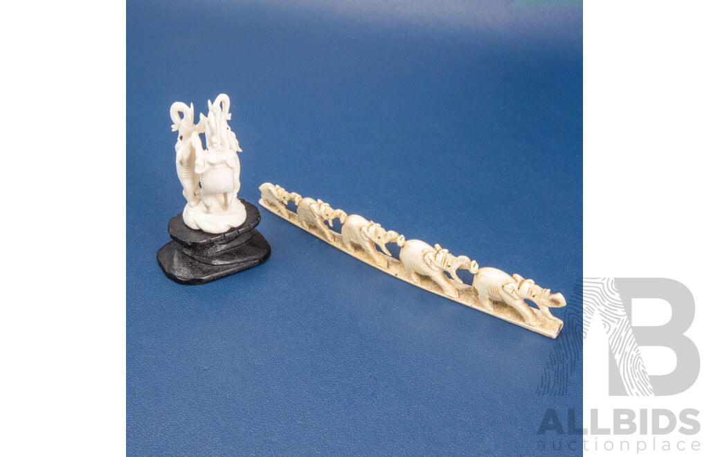 Vintage Carved Ivory Chinese Elephant Bridge & Statue