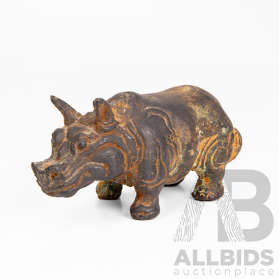 Antique Chinese Bronze Hippopotamus Statue