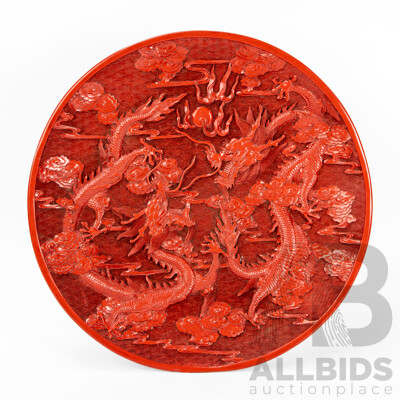 Chinese Carved Cinnabar Lacquer Decorative Plate