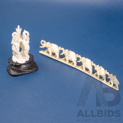 Vintage Carved Ivory Chinese Elephant Bridge & Statue