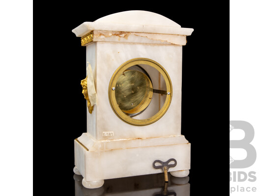 Turn of the Century French Alabaster Architectural Mantle Clock