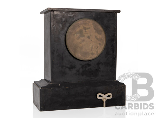 Victorian Black Slate and Variegated Marble Mantle Clock