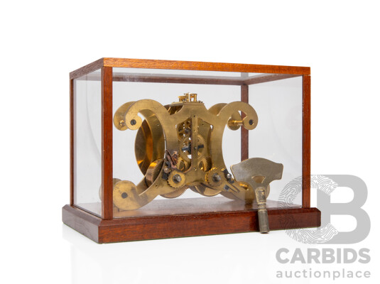Vintage Brass Elegant Scroll Skeleton Clock in Glass Housing