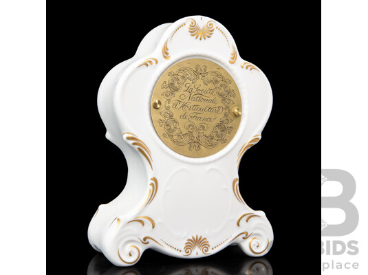 Vintage Glazed Porcelain 'Flowers of the Hour' Mantle Clock Issued by La Societe Nationale D'Hortculture De France with Franz Hermle Movement