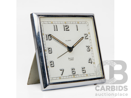 Vintage Smiths Seven Jewel Traveling Alarm Clock in Leather Carry Case