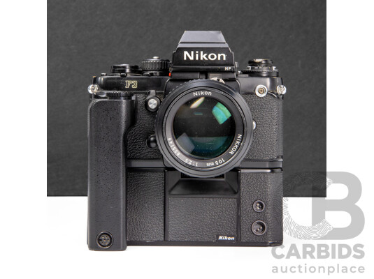Nikon F3 35mm SLR Camera with Nikkor 105mm F/2.5 Lens and MD-4 Motor Drive