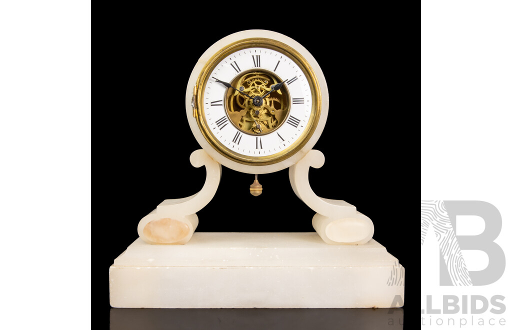 French Alabaster Boudoir Mantel Clock