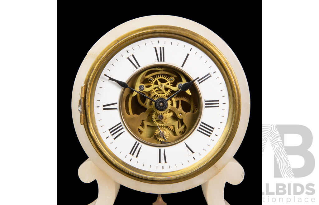 French Alabaster Boudoir Mantel Clock
