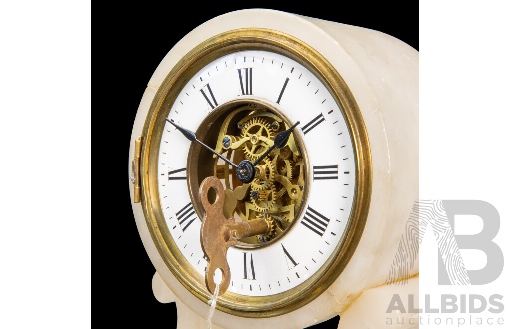 French Alabaster Boudoir Mantel Clock