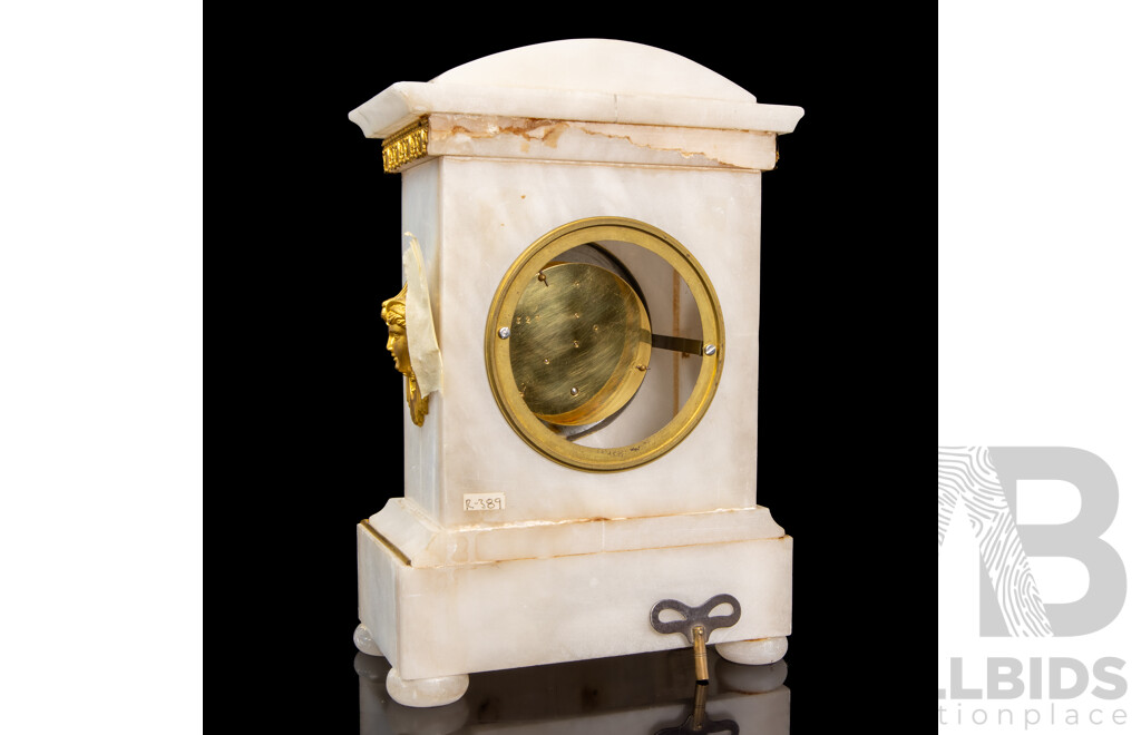 Turn of the Century French Alabaster Architectural Mantle Clock