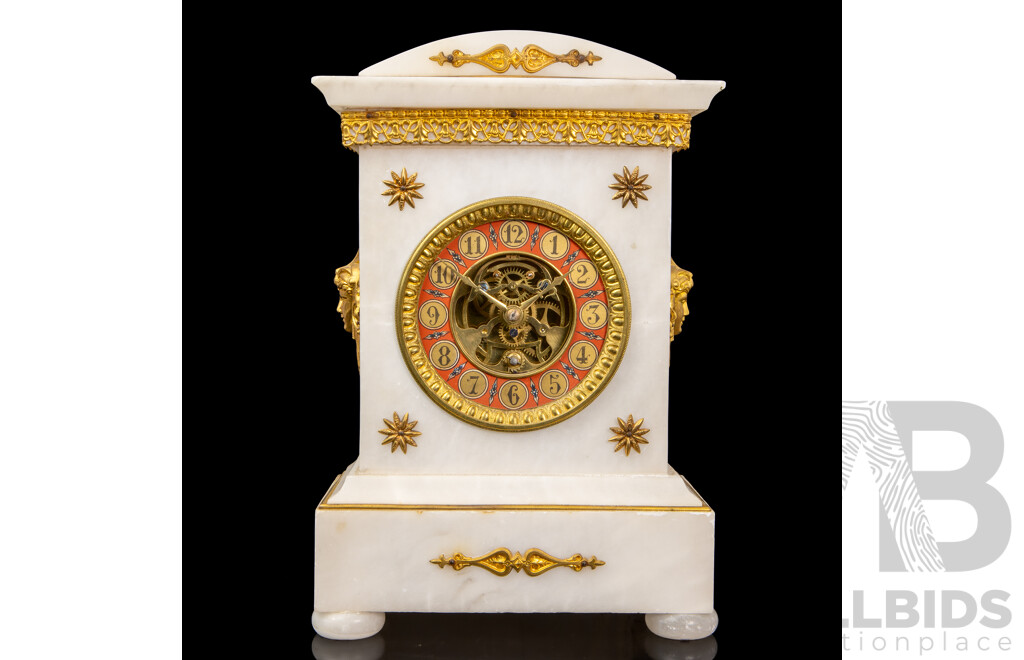 Turn of the Century French Alabaster Architectural Mantle Clock