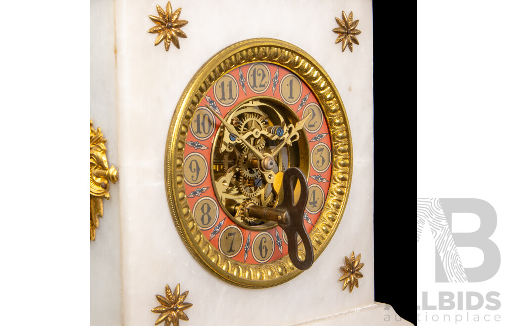 Turn of the Century French Alabaster Architectural Mantle Clock