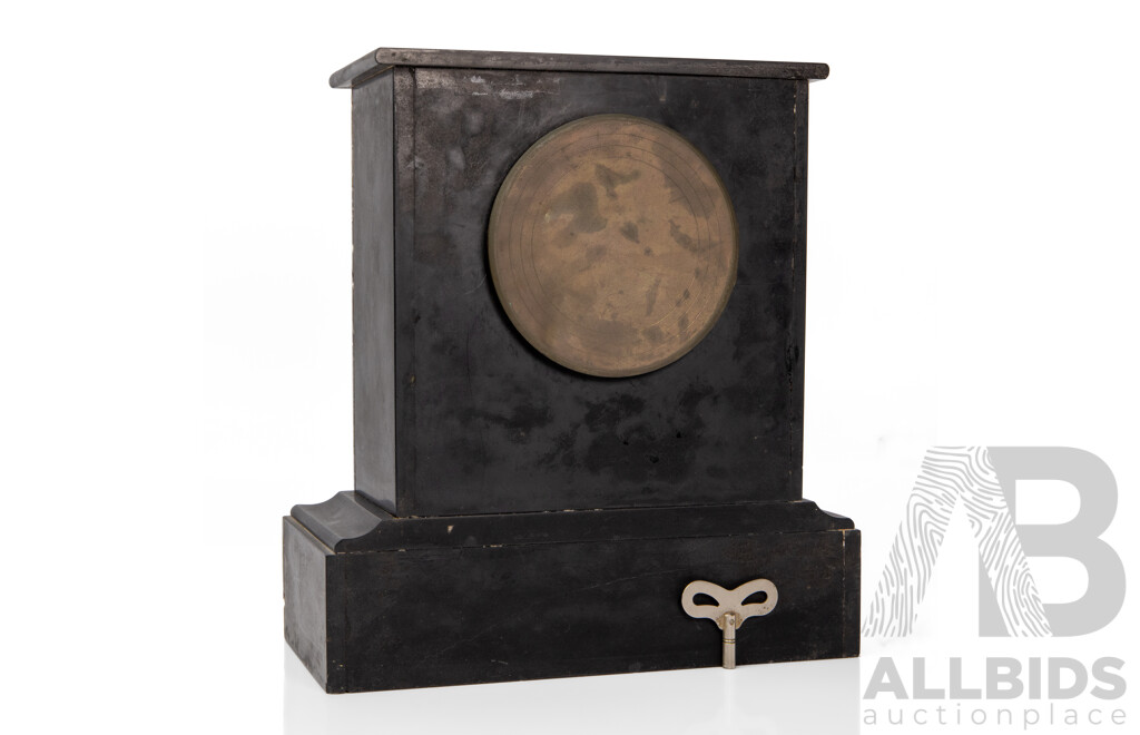 Victorian Black Slate and Variegated Marble Mantle Clock