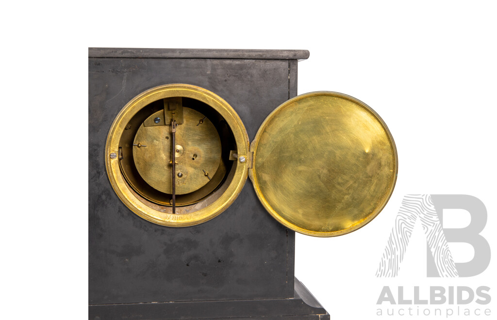 Victorian Black Slate and Variegated Marble Mantle Clock