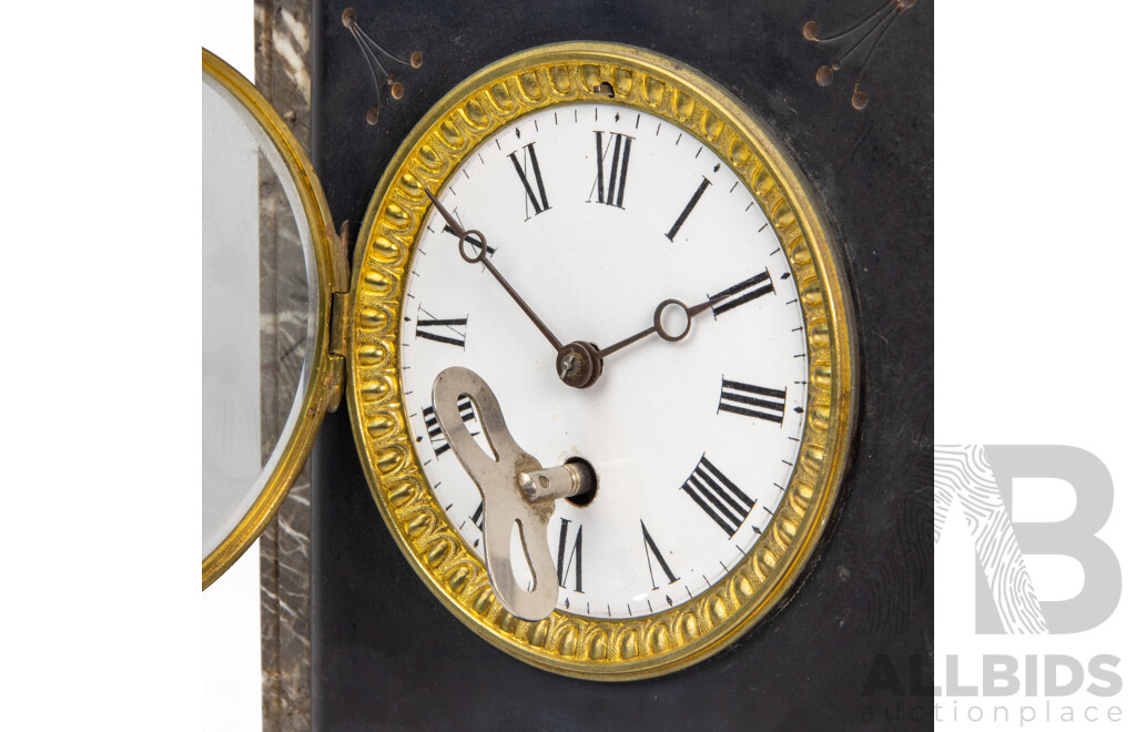 Victorian Black Slate and Variegated Marble Mantle Clock