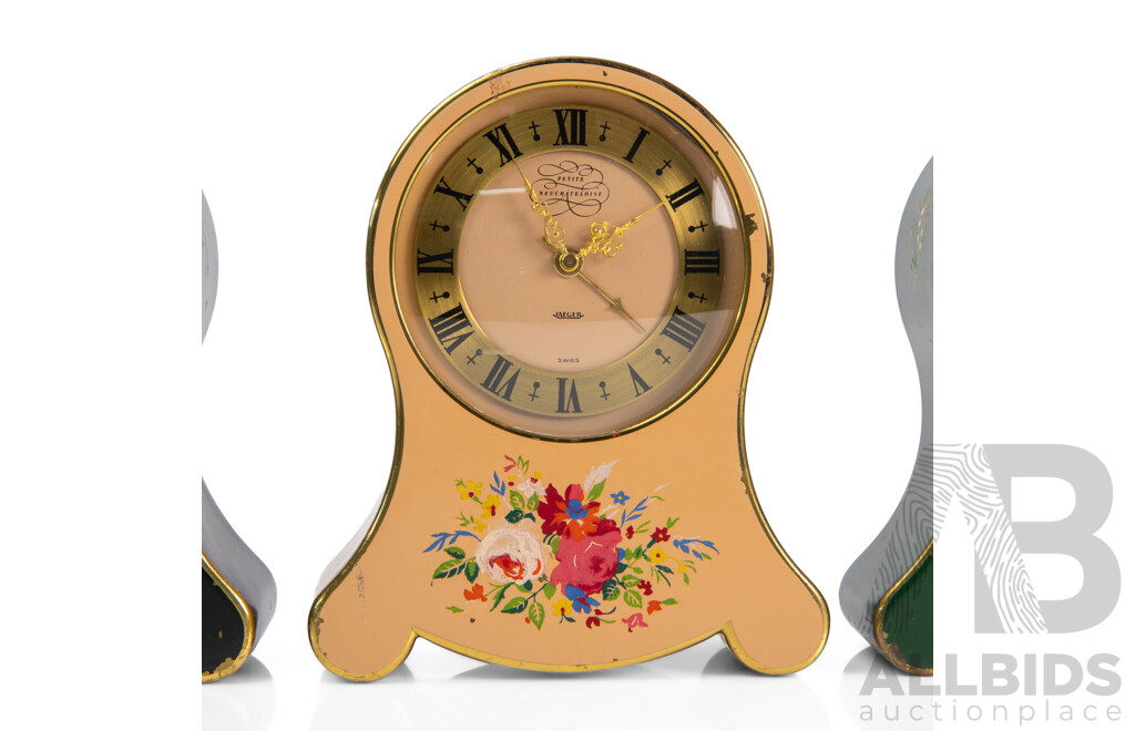 Collection of Three Vintage Jeager 'Petite Neuchateloise' Table Clocks