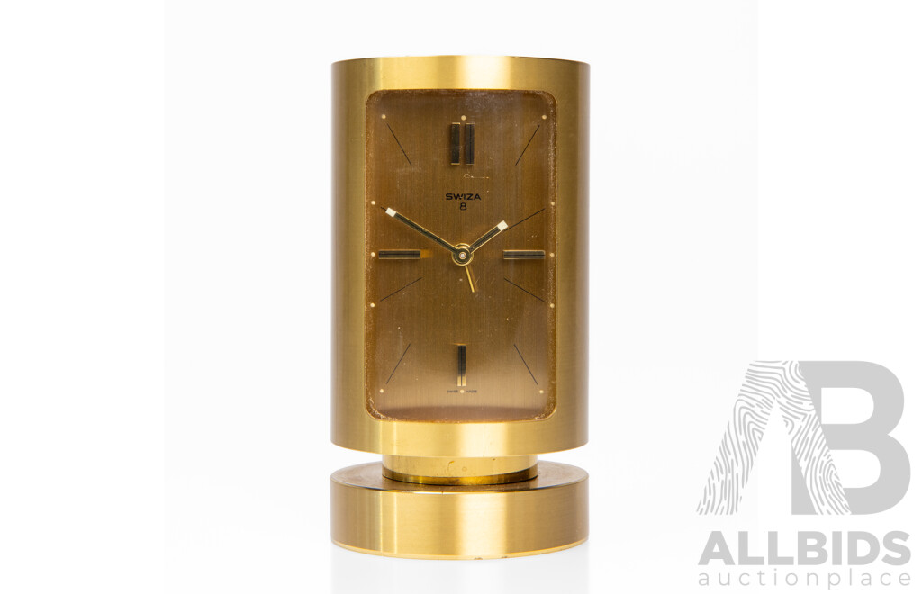 Art Deco Brass Swiza Barrel Form Alarm Clock