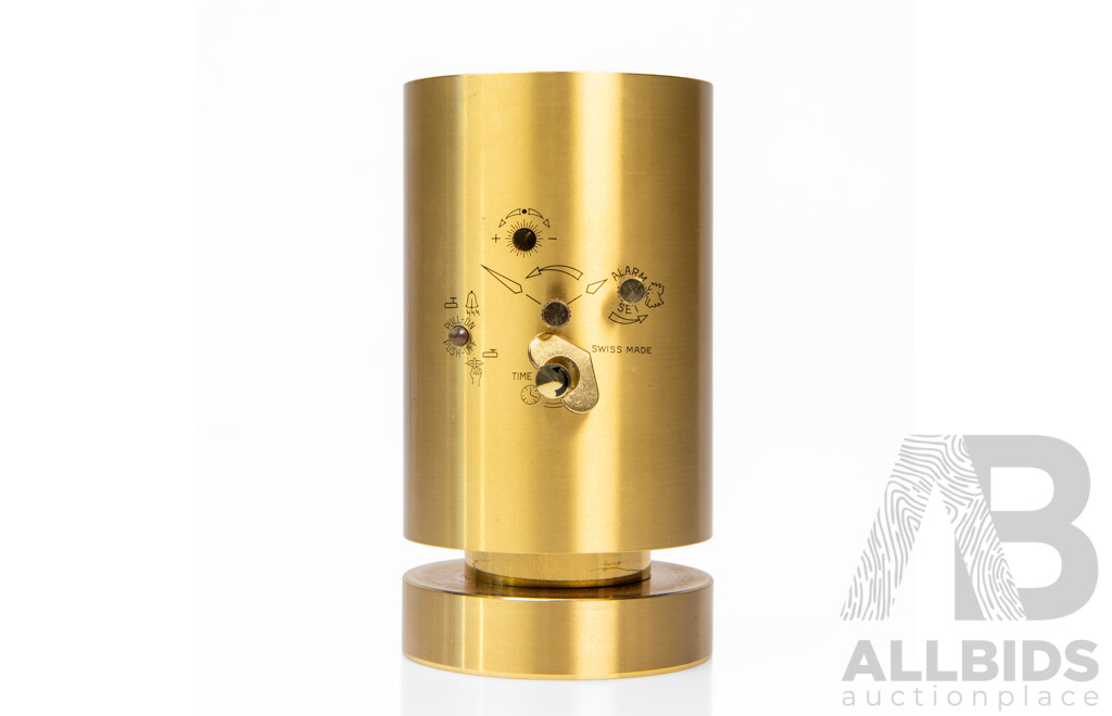 Art Deco Brass Swiza Barrel Form Alarm Clock