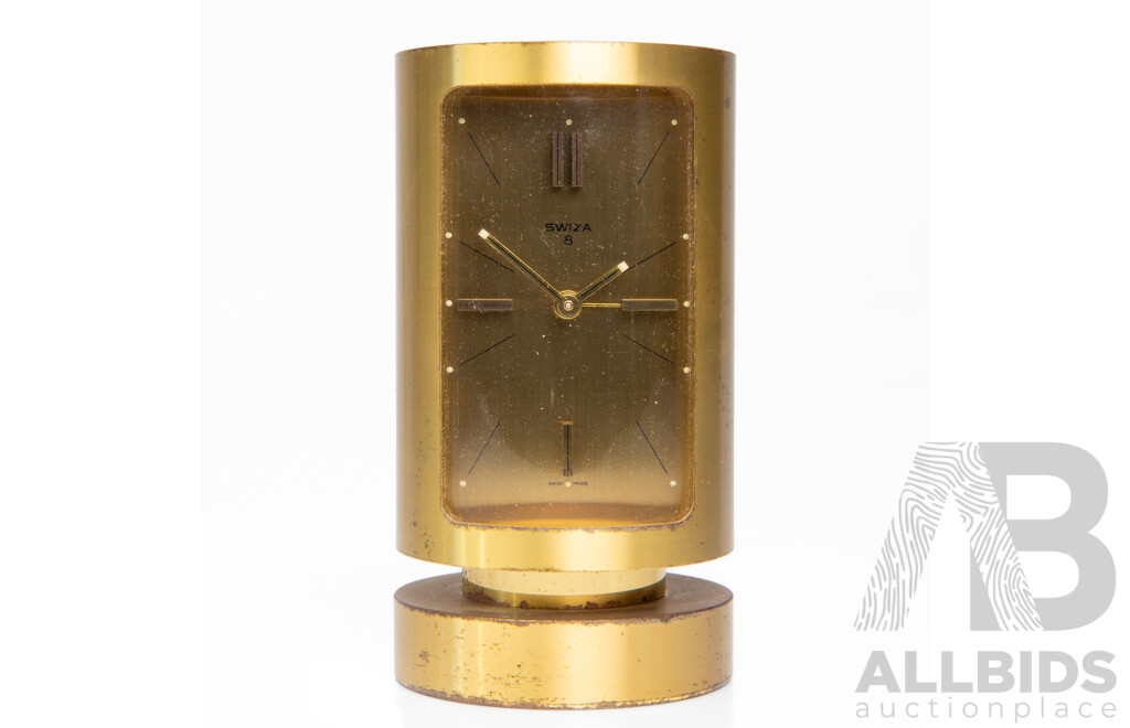 Art Deco Brass Swiza Barrel Form Alarm Clock