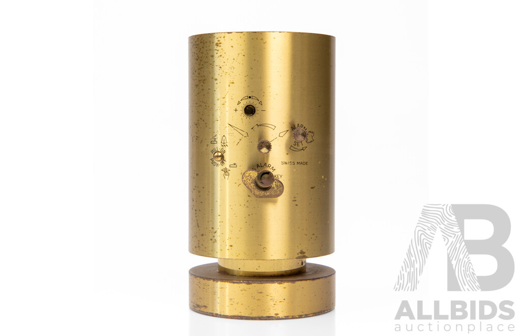Art Deco Brass Swiza Barrel Form Alarm Clock