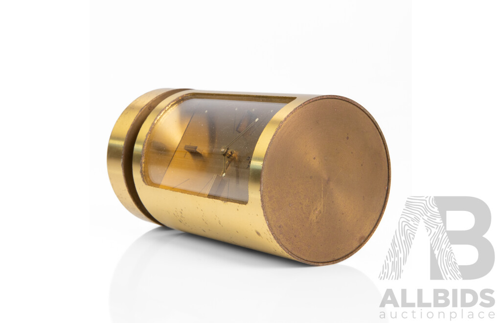 Art Deco Brass Swiza Barrel Form Alarm Clock