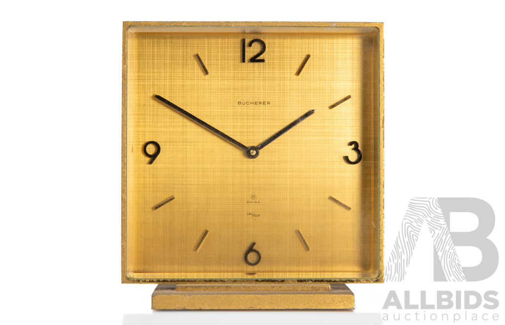Vintage Brass Bucherer Alarm Clock by Imhof