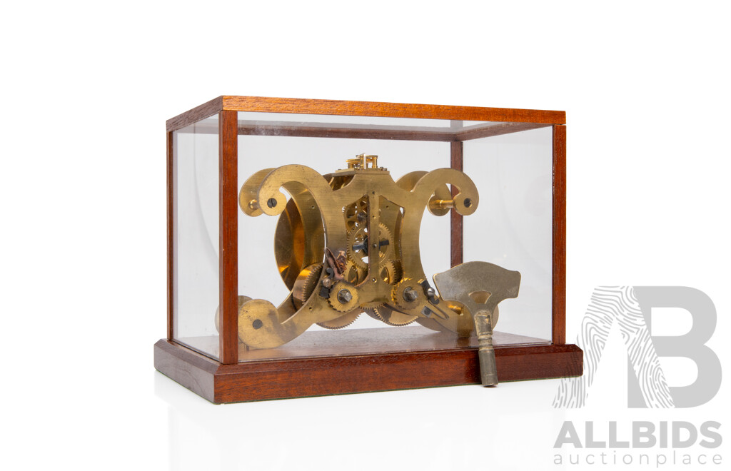 Vintage Brass Elegant Scroll Skeleton Clock in Glass Housing