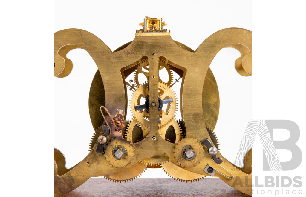 Vintage Brass Elegant Scroll Skeleton Clock in Glass Housing