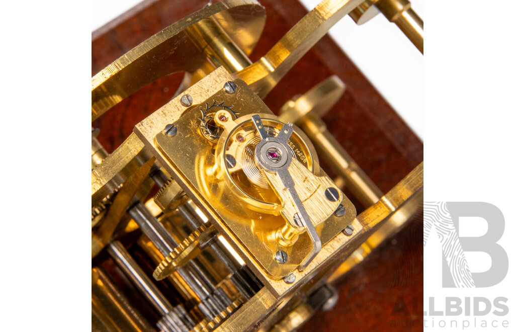 Vintage Brass Elegant Scroll Skeleton Clock in Glass Housing
