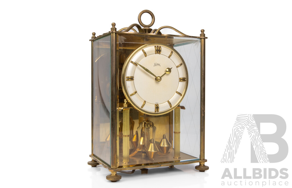Mid Century Koma Brass Carriage Form Mantle Clock