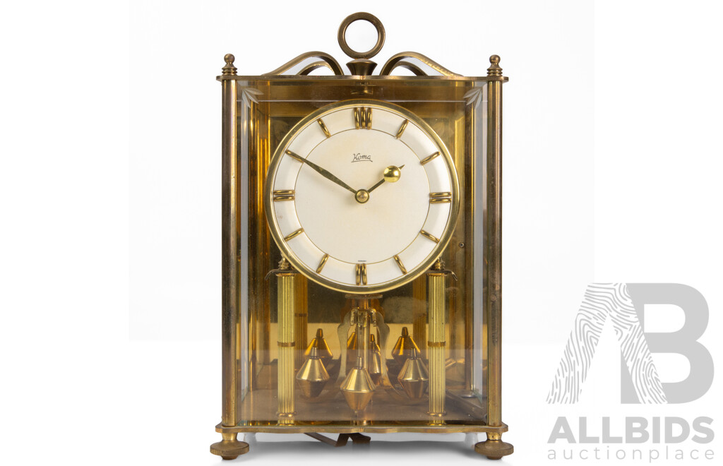 Mid Century Koma Brass Carriage Form Mantle Clock