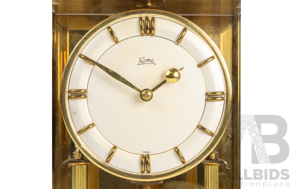 Mid Century Koma Brass Carriage Form Mantle Clock