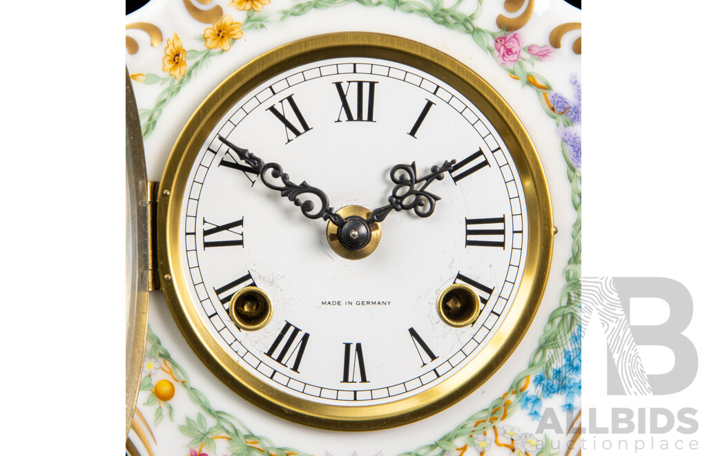 Vintage Glazed Porcelain 'Flowers of the Hour' Mantle Clock Issued by La Societe Nationale D'Hortculture De France with Franz Hermle Movement