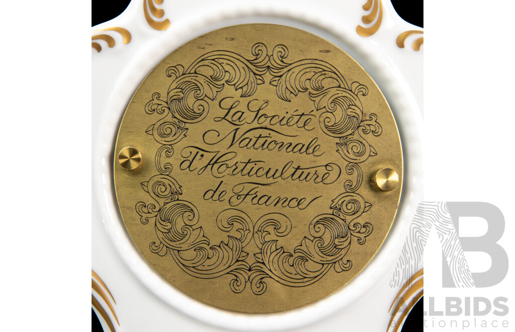 Vintage Glazed Porcelain 'Flowers of the Hour' Mantle Clock Issued by La Societe Nationale D'Hortculture De France with Franz Hermle Movement