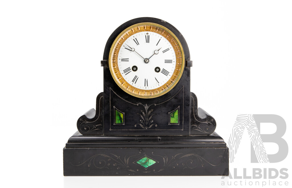 Victorian Slate Mantle Clock with Malachite Inclusions