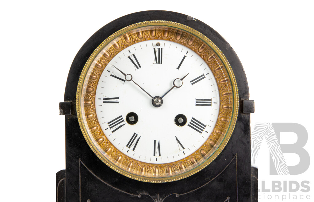 Victorian Slate Mantle Clock with Malachite Inclusions