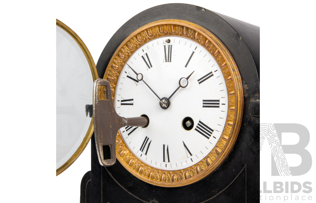 Victorian Slate Mantle Clock with Malachite Inclusions