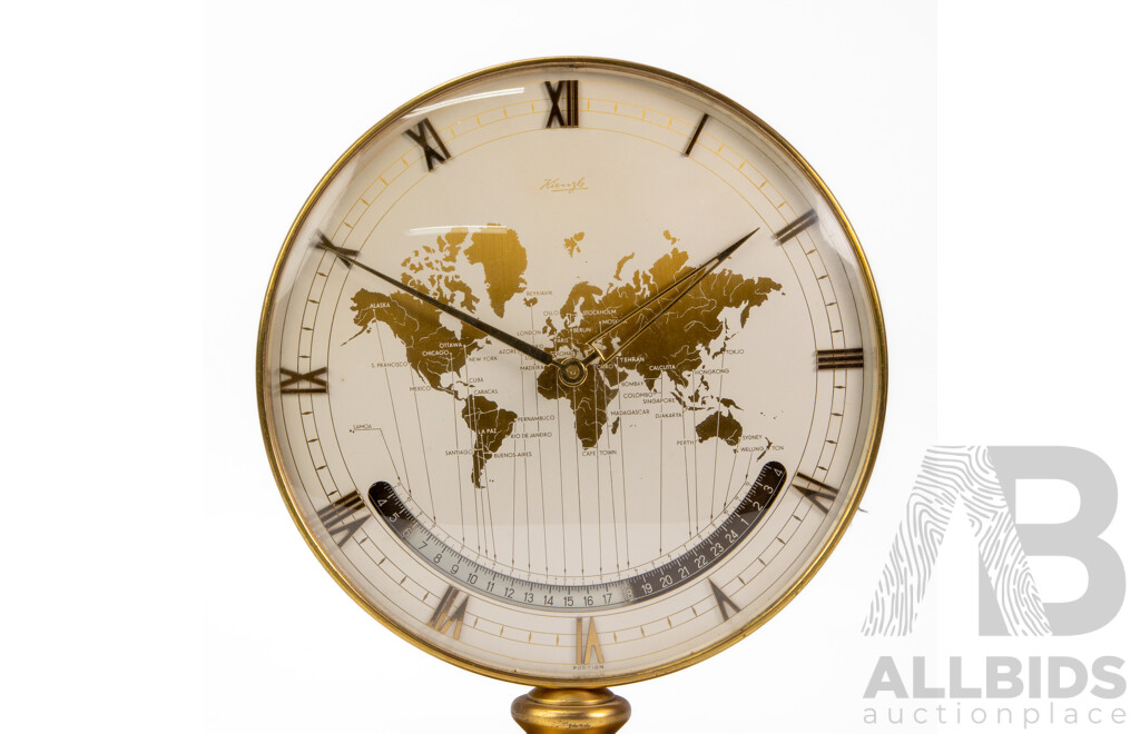 Vintage World Time Desk Clock by Heinrich Möller for Kienzle