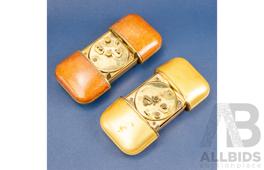 Pair of Vintage Europa Eight Day Travelling Alarm Clocks