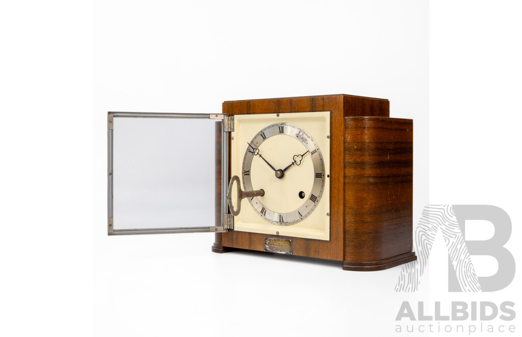 Art Deco Walnut Veneered Mantle Clock