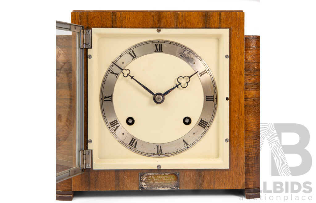 Art Deco Walnut Veneered Mantle Clock