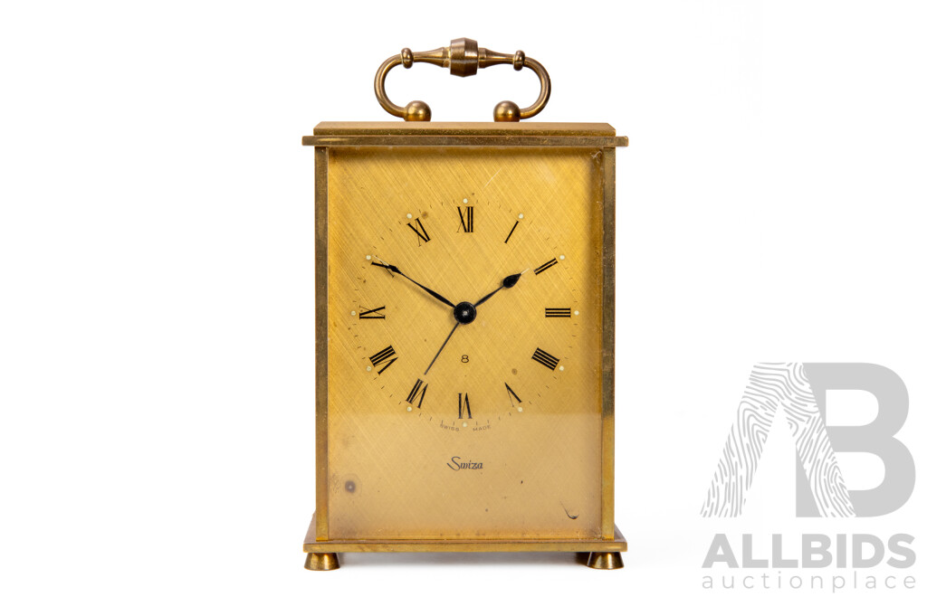 Vintage Swiss Brass Carriage Clock by Swiza