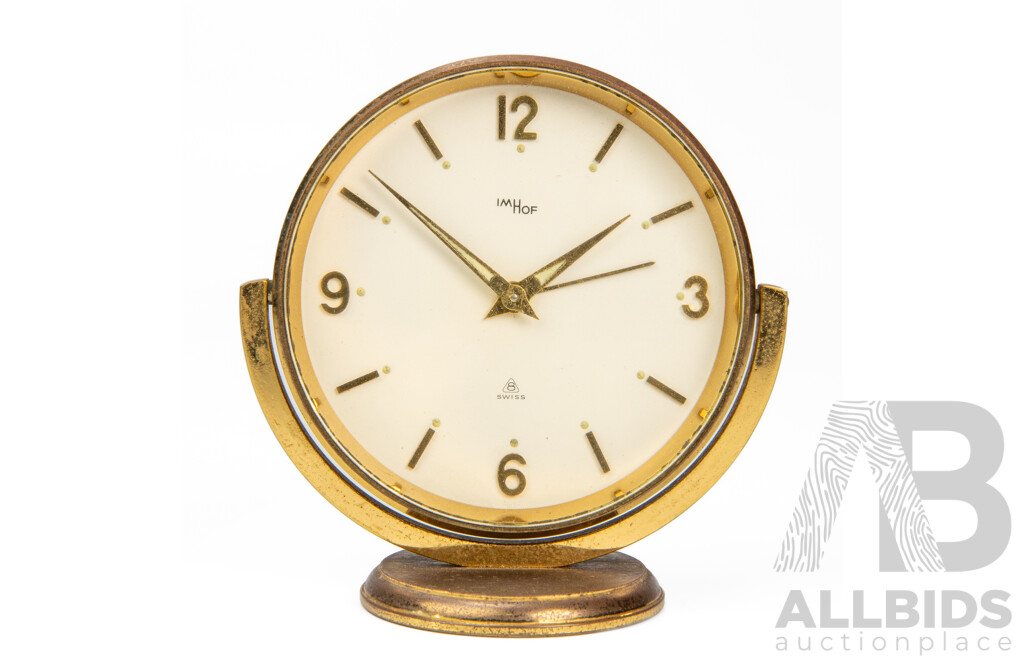 Vintage Swiss Imhof Eight Day Mechanical Desk Clock
