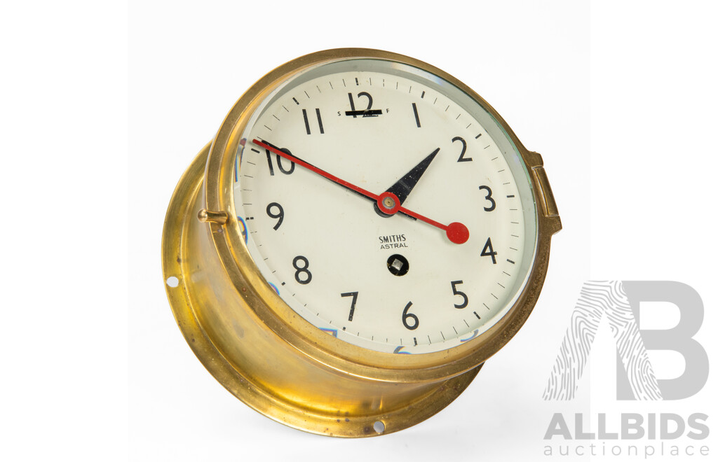 Smiths Astral Brass Marine Porthole Clock, Made in Great Britain, with Key