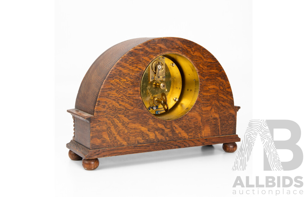 French Oak Art Deco Mantle Clock